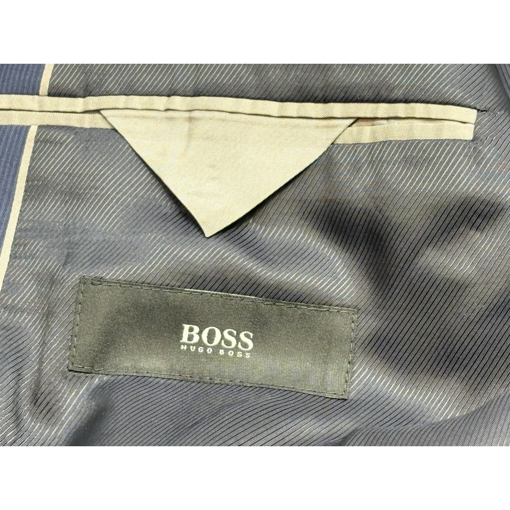 BOSS Hugo Boss Two-Tone Navy Blue Stripe 100% Wool Super 100 Blazer 40R EUC - Picture 8 of 15